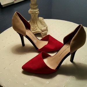 Tan and Red Suade Pumps